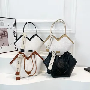 2026 New Retro Style Woman Tote Bags PU Leather Woman Handbags Woven Stitching Color Woman Commuting Bags