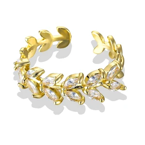 Muxcor Gold Plated Copper Alloy Jewelry Zircon Rings Fine Ajustable Trendy Luxurious Ring Leaf Theme