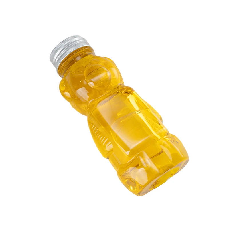 Customizable 250ml 350ml Empty Cartoon Plastic Bottle Cute Bear Shape Pet Cap Fruit Juice Bottle details