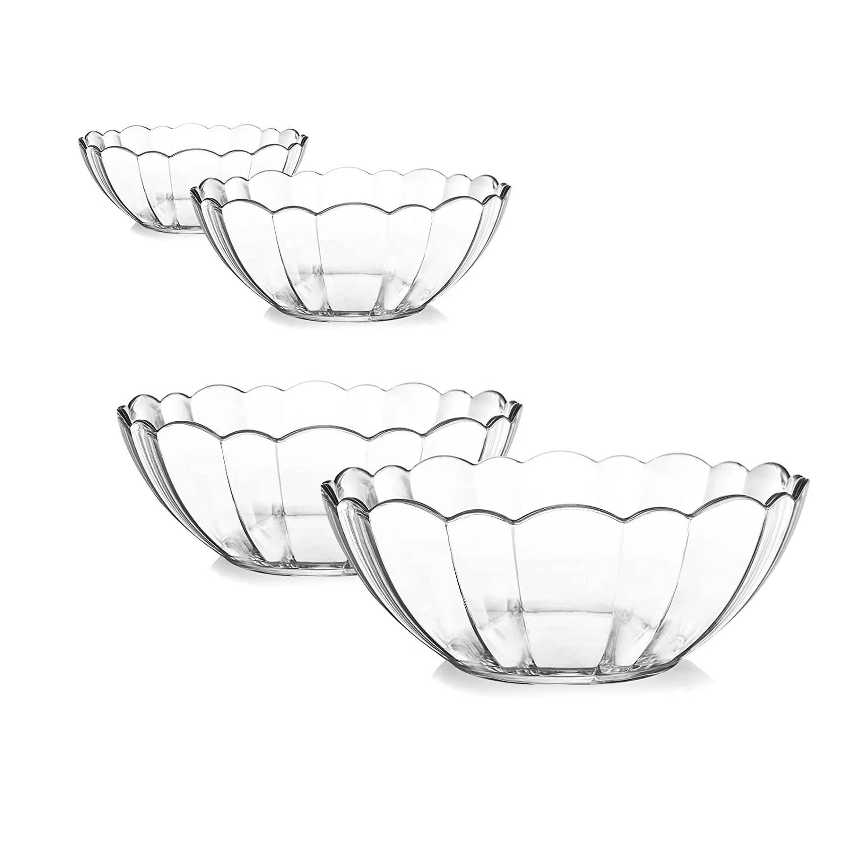 Flower-Shape Clear Glass Serving Salad Mixing Bowls for Lunch