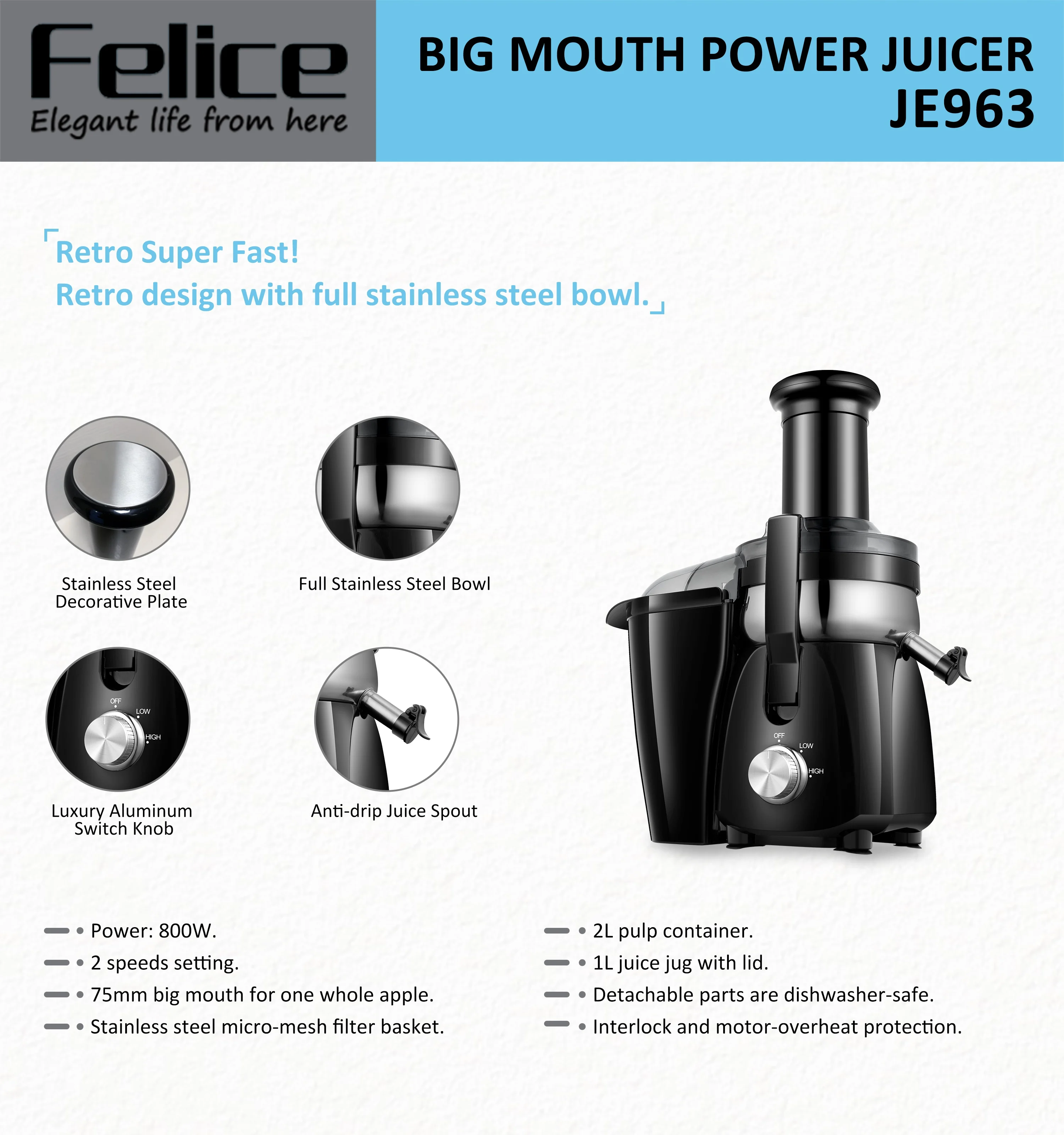thumbnail image 2 of Juicer Machine, 600W Centrifugal Juice Extractor With 3" Wide 2 of 14