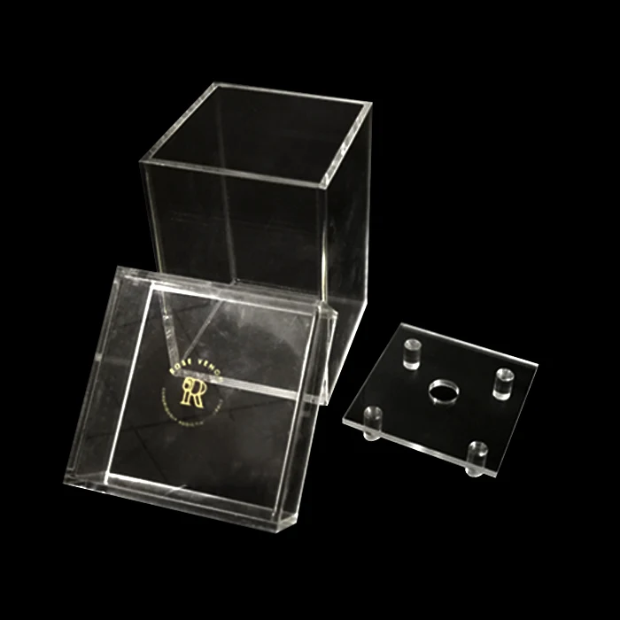 Роскошная индивидуальная Маленькая прозрачная акриловая коробка для цветов для розы