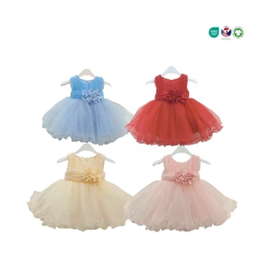 Wholesale Kids Satin Dress ODM Children's Floral Ruffled Tulle Party Baptism Mini Flower Birthday Girl Clothing Solid Pattern