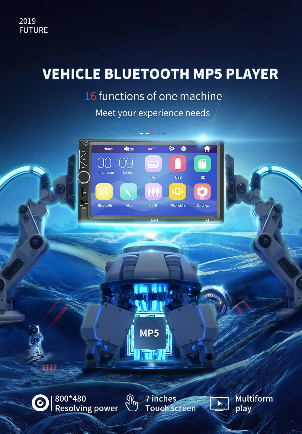 Bestree auto electronics USB charging 7 inch double din car stereo mp5 player auto stereo audio radio music player