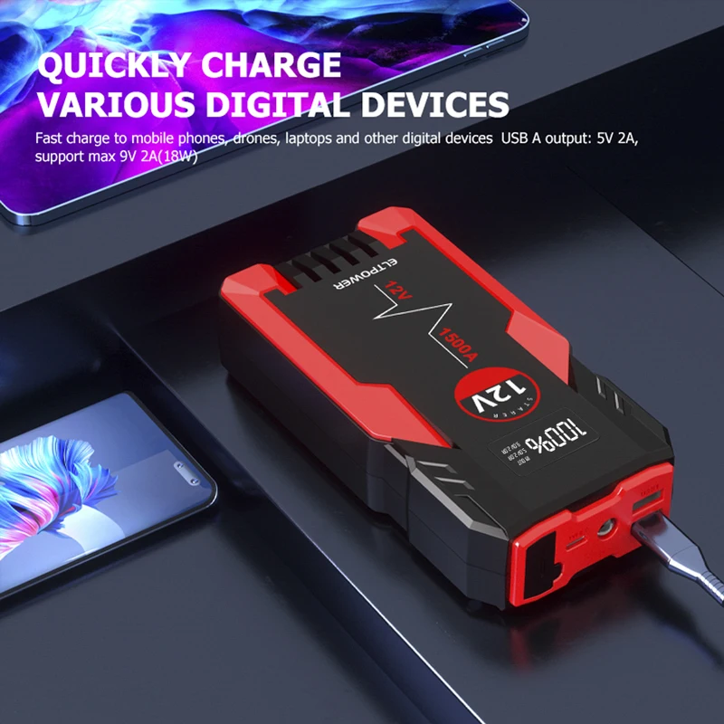 12V Portable Car Jump Starter Power Bank with LED Display, OEM/ODM
