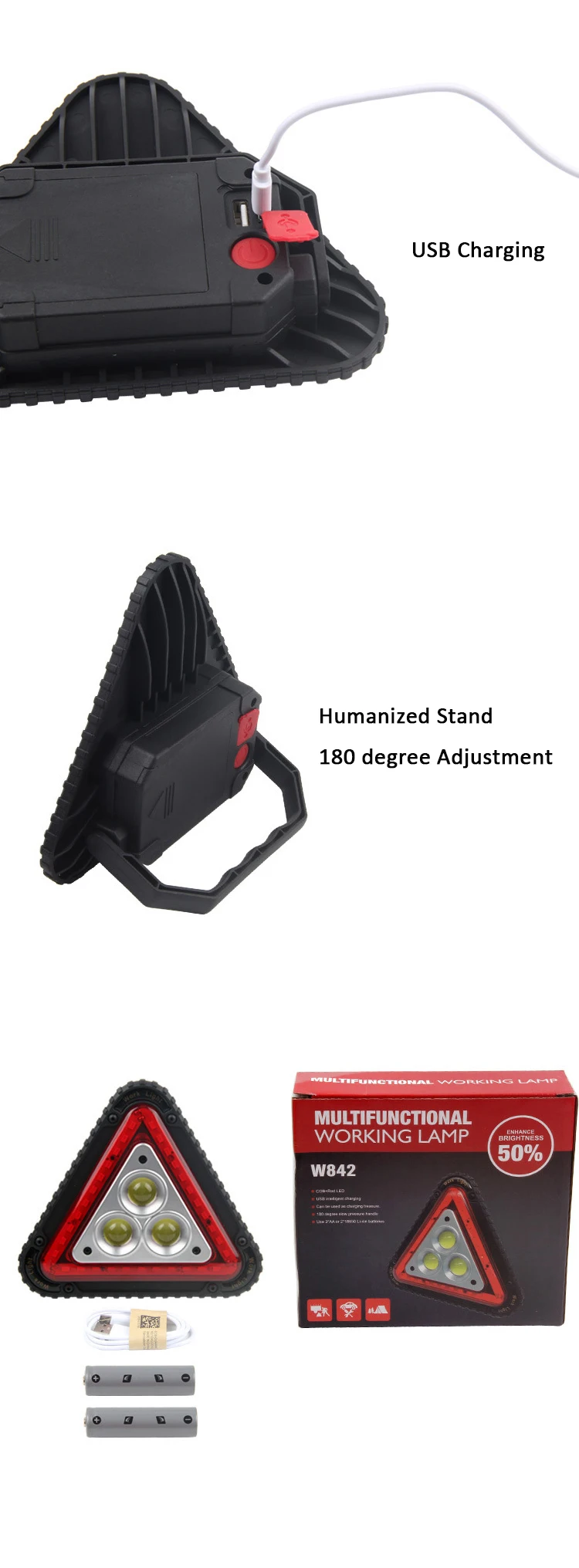 Cob Portable Spotlights Led Work Light Usb Rechargeable Flashlight 4-Mode Signal Lamp For Camping