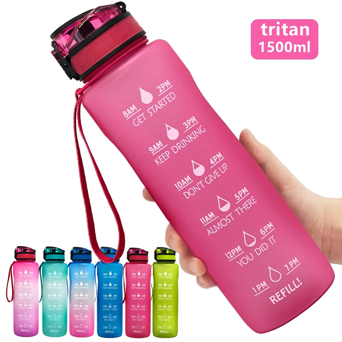 1.5 Liter Fitness Plastic Water Bottles Bpa Free Tritan Sport Luxury Pink  1.5l Water Bottle With Motivational Time Marker - Buy Water Bottle With