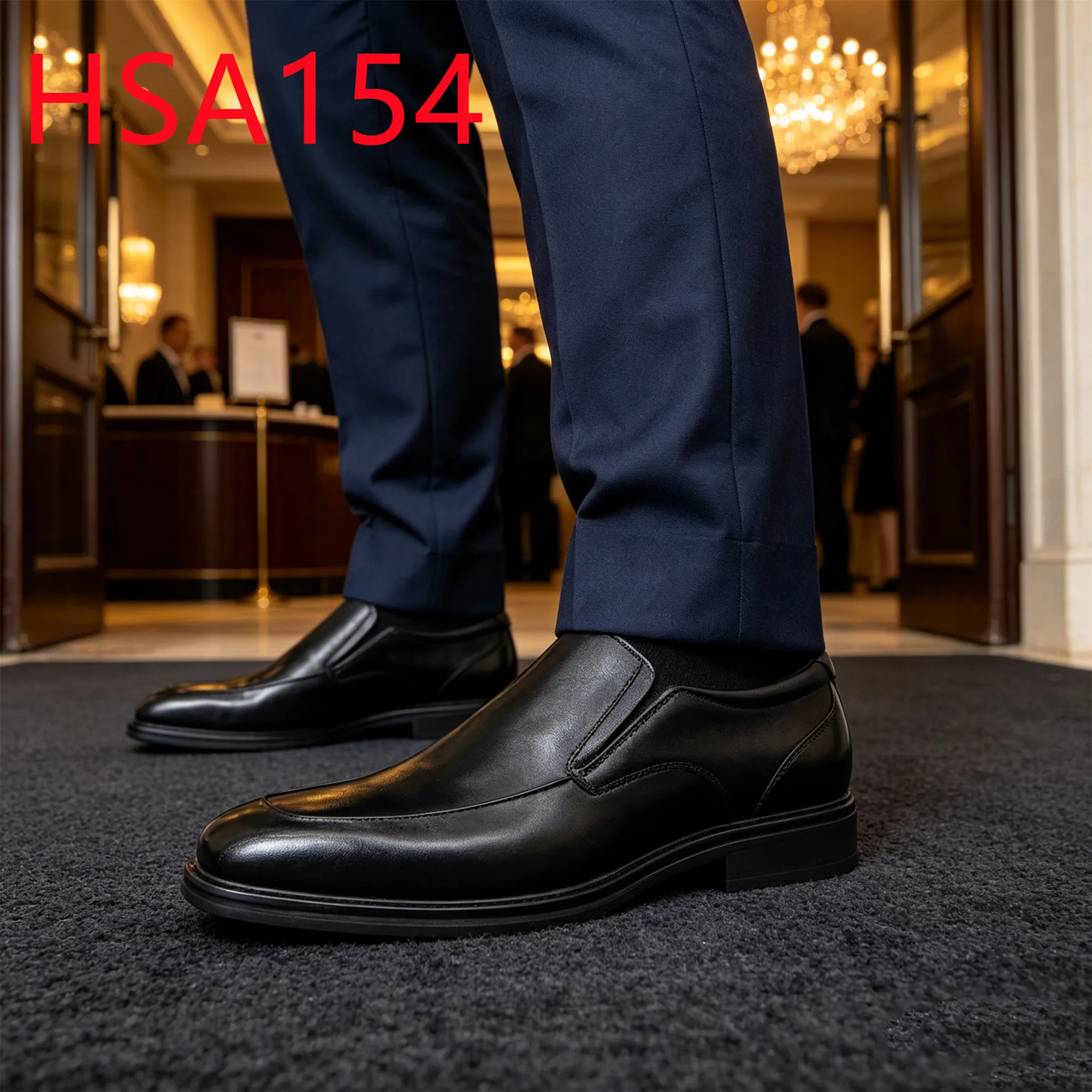 HY,Product Launch square Toe Style Pull on Hua Singh Men Leather Shoes Stitching Rubber Sole Crease-proof Uniform Shoes HSA154