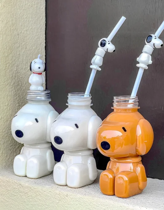 250ml 350ml 500ml 700ml Plastic Cute Animal Cat Dog Puppy Shape PET Bottles for Boba Tea Coffee Cold Juice Beverage
