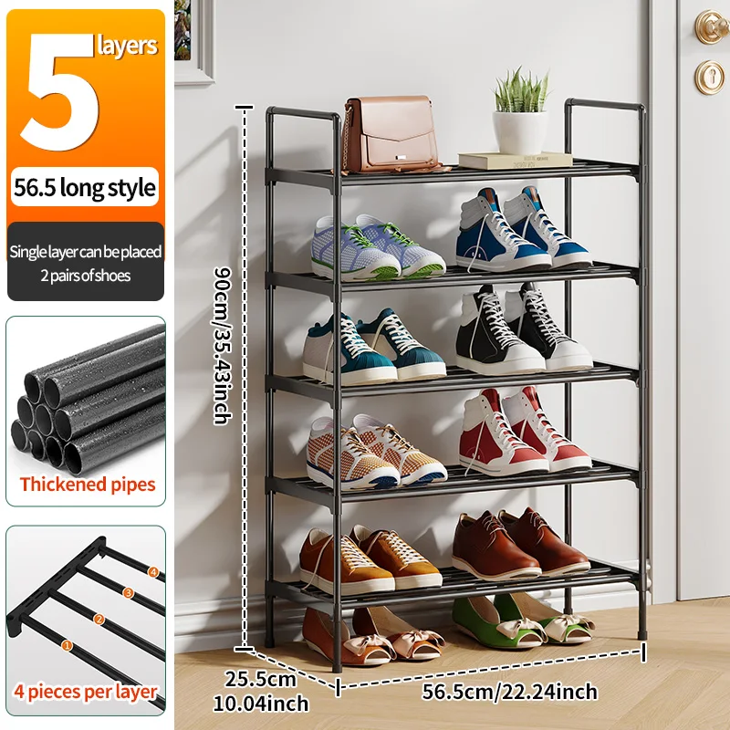 Customizable 3/4/5-Layer Metal Shoe Rack 4 Pipes Per Layer Easy Assembly Detachable Shoe Storage Shelf for Entryway Living Room