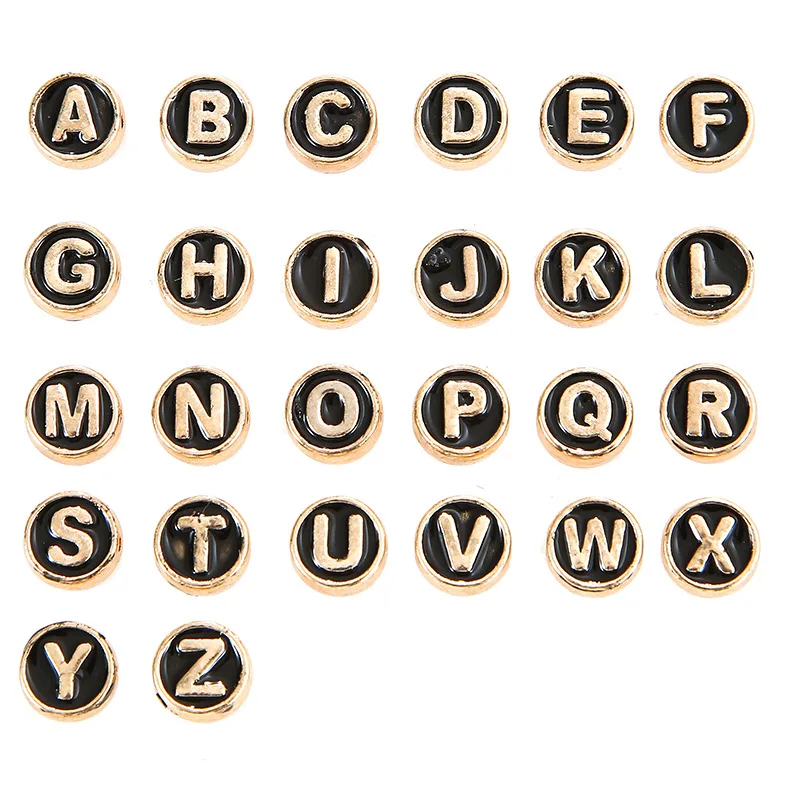 Enamel Letter Beads Gold Lined Alphabet Letter A-Z Charms Enamel