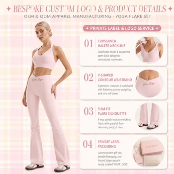 Womens High Waist Yoga Set V Neck Cross Strap Halter Bra Flared Leggings Sweat Wicking Two Piece Pilates Outfit