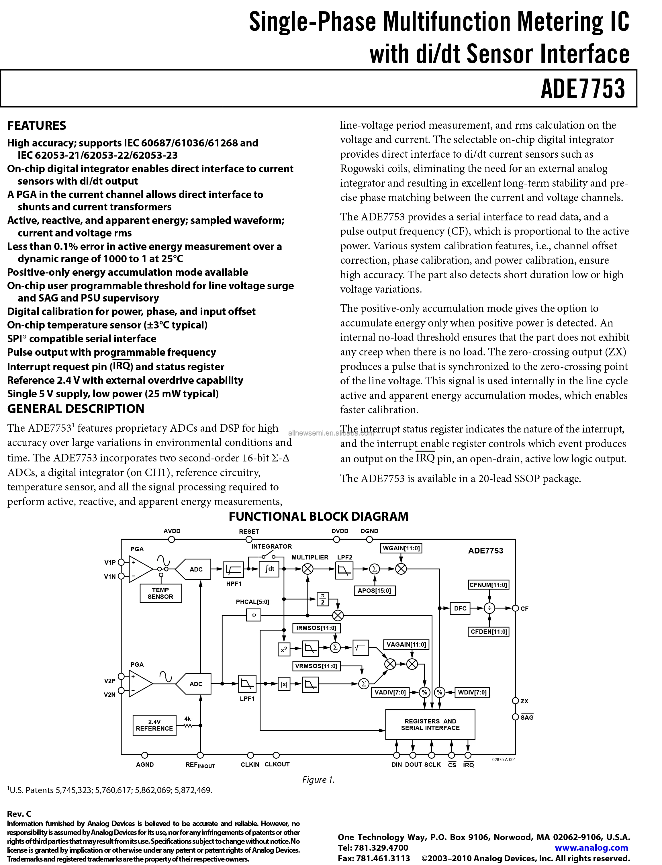 Hot sale Original ADE7753ARSZRL IC Single Phase Multifunction Energy Metering IC with di/dt Input (Serial-Port Interface)