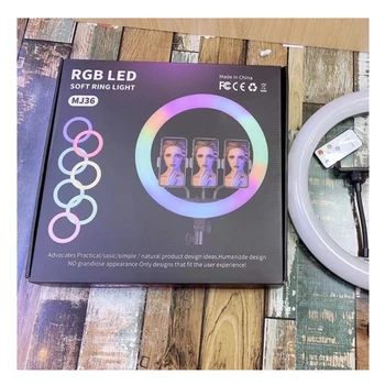 14 Inch MJ36 RGB Soft Ring Light Circle Photography Lighting 16 Colour Led RGB Ring Light with Phone Tripod Stand detail image