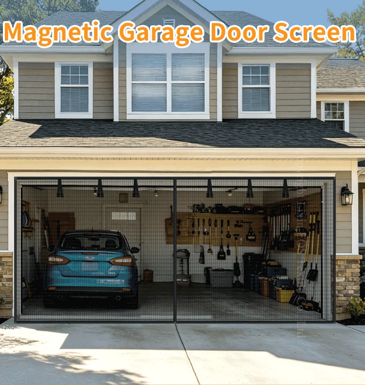 Black Fiberglass Garage Door Screen Curtain