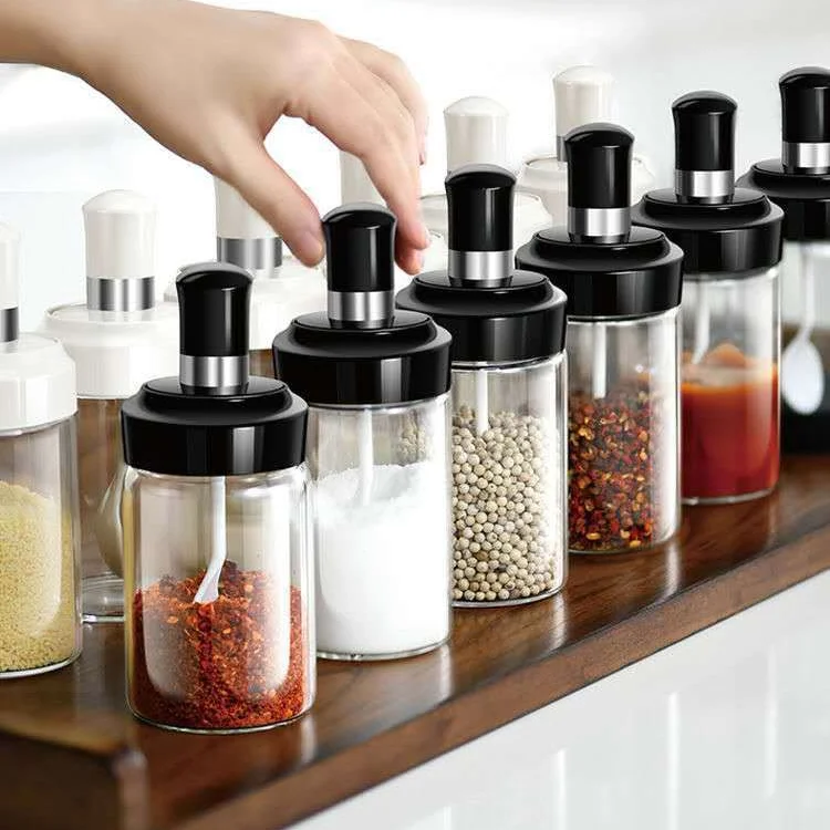Ceramic Storage Jar with Lid Glass Container Sugar Bowl Oil Bottle  Household Seasoning Box Salt Shaker