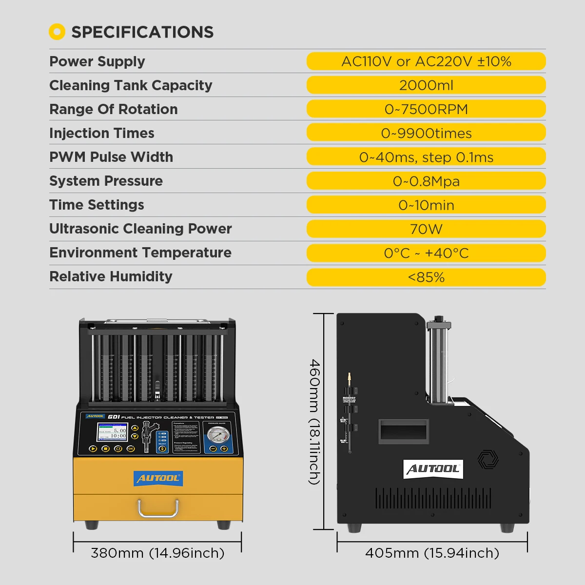 AUTOOL CT500 Car Ultrasonic Fuel Injector Cleaner - High Pressure Washer