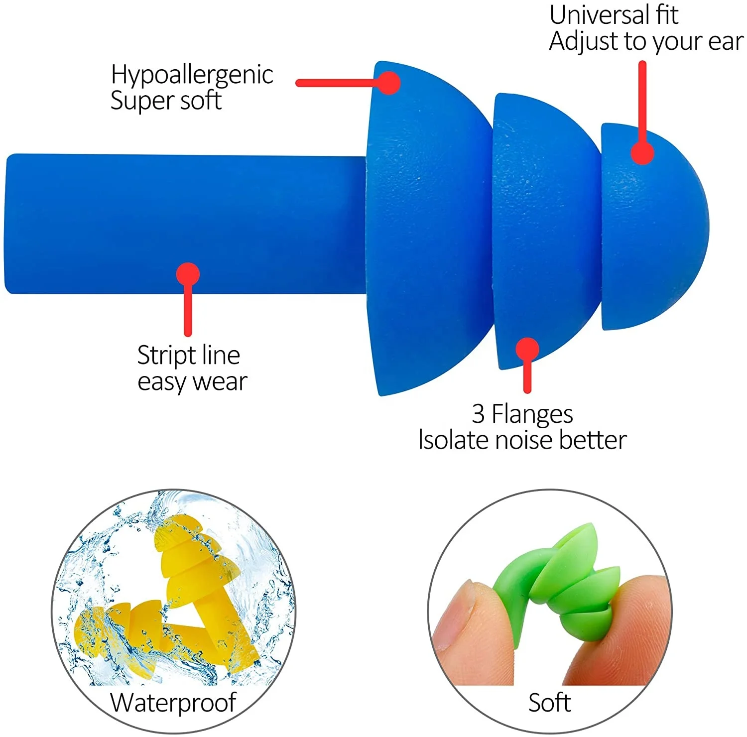 Удобные для кожи Многоразовые водонепроницаемые беруши для сна, оптовая продажа, мягкие силиконовые шумоподавляемые беруши для плавания