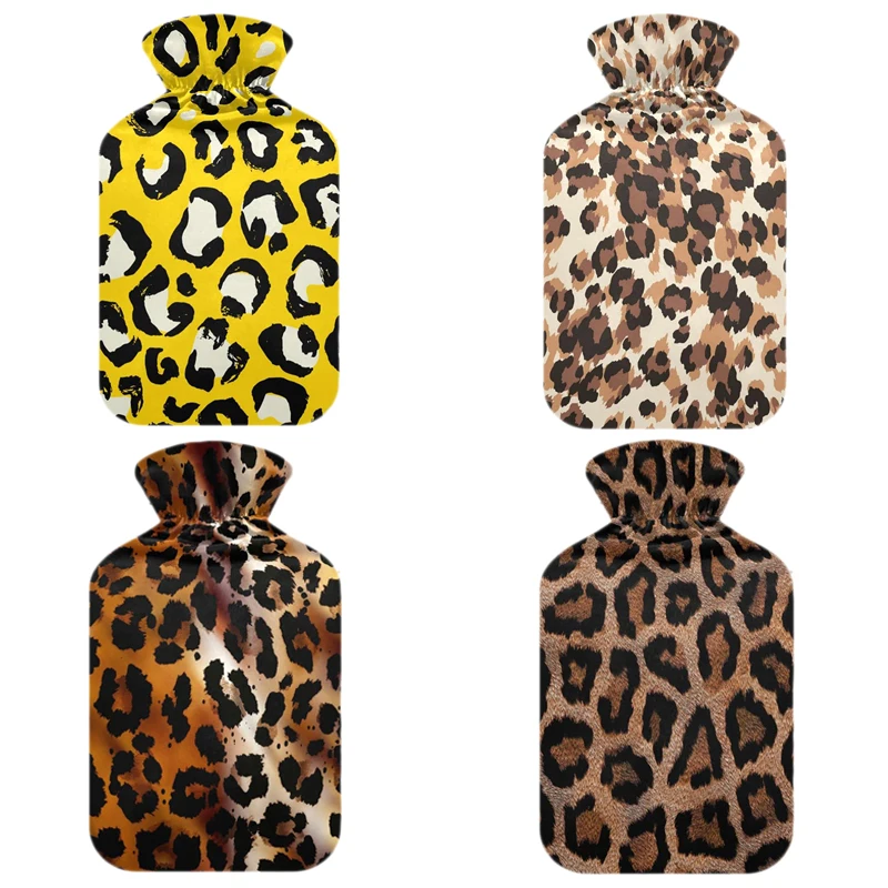 1000ml / 2000ml rubber hot water bag hand warmer hot water bottle with classic leopard fleece cover