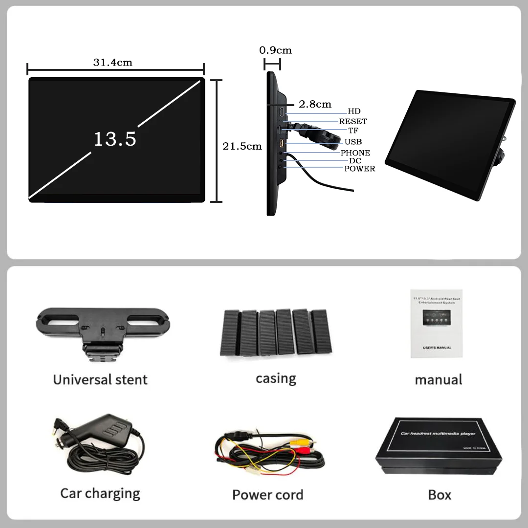 KANOR 13.5 Inch Car Tablet 8 Core HD 1920*1080 IPS Screen USB Android BT Wifi Rear Seat Touch Support Headrest Monitor