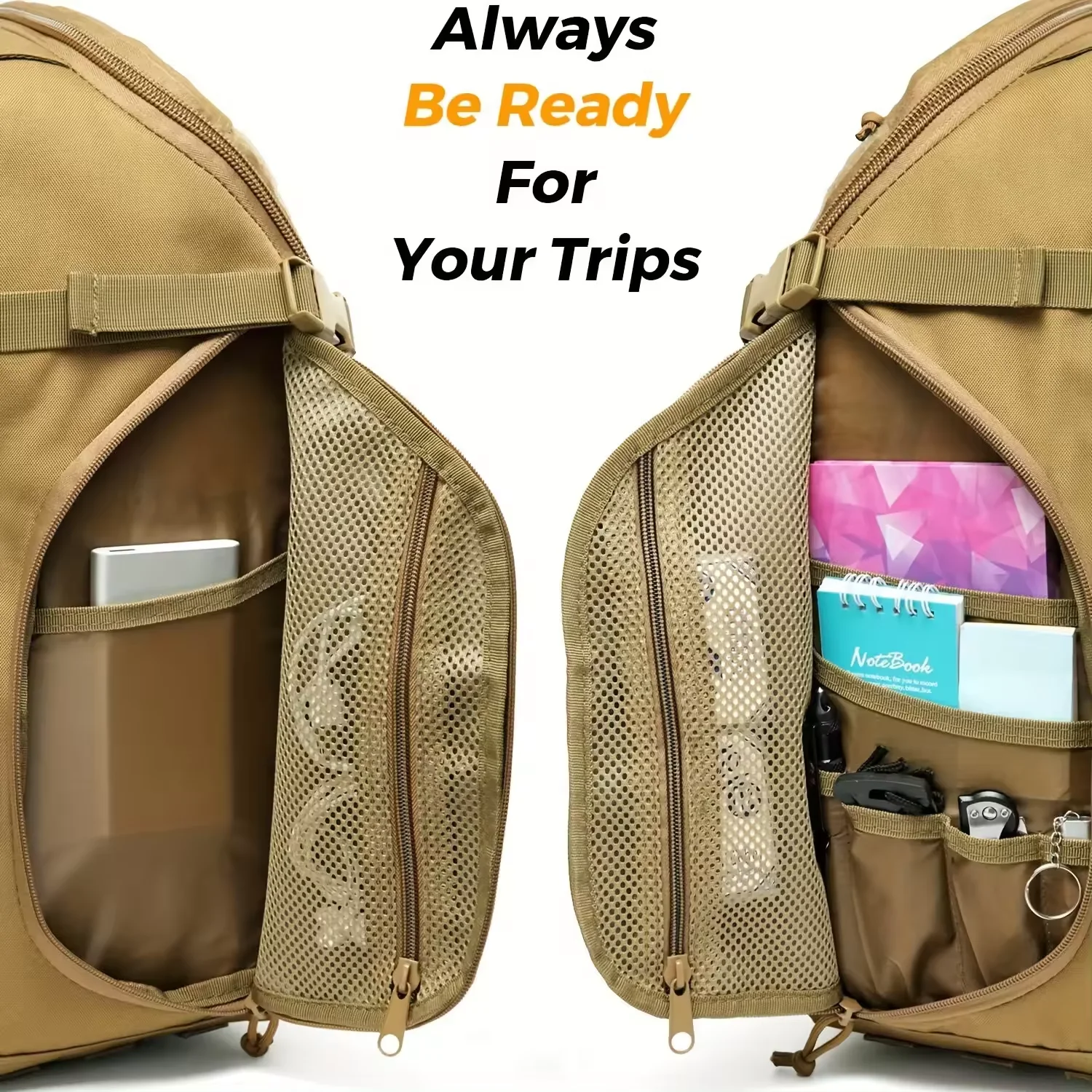 45L Large Capacity Tactical Backpack Molle System PVC/Nylon/Polyester Lining Zipper for Outdoor Hiking Camping 3-Day EDC Assaul