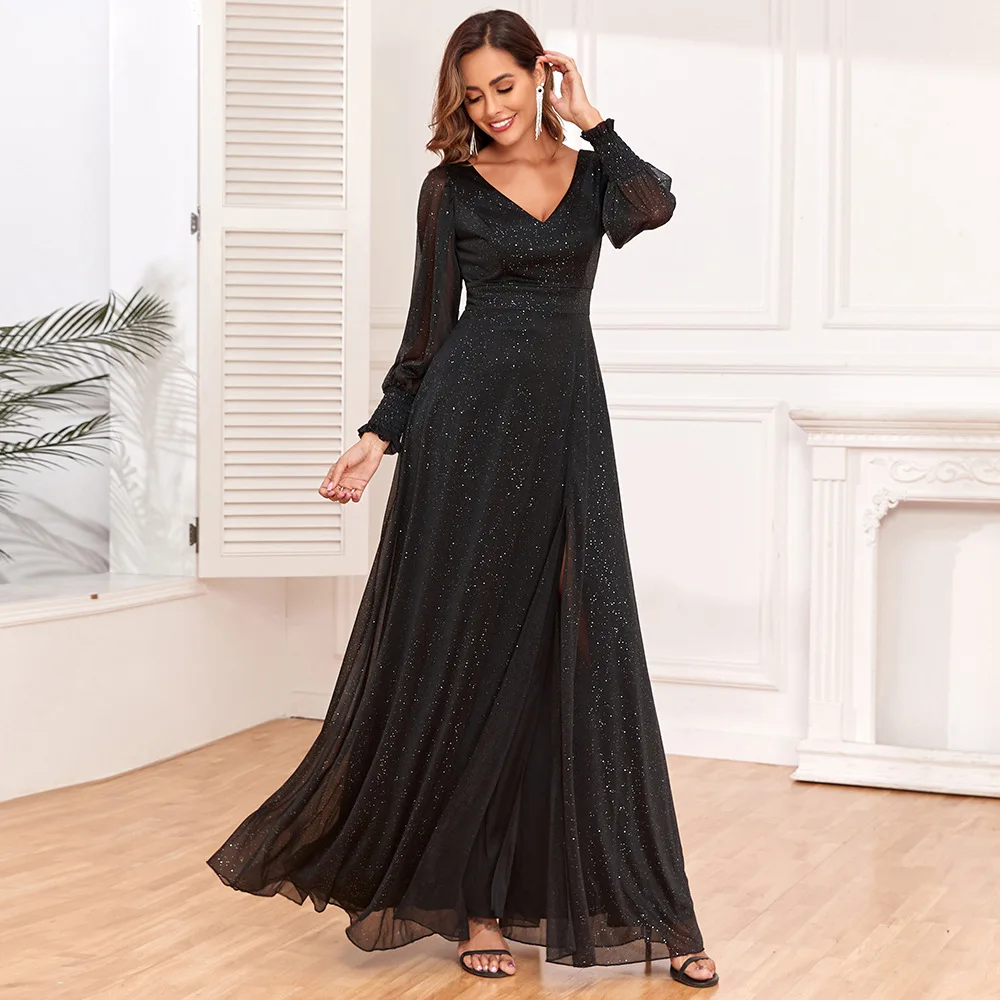 Shop Trendy Luxury Evening Dresses with Long Sleeve V-neck