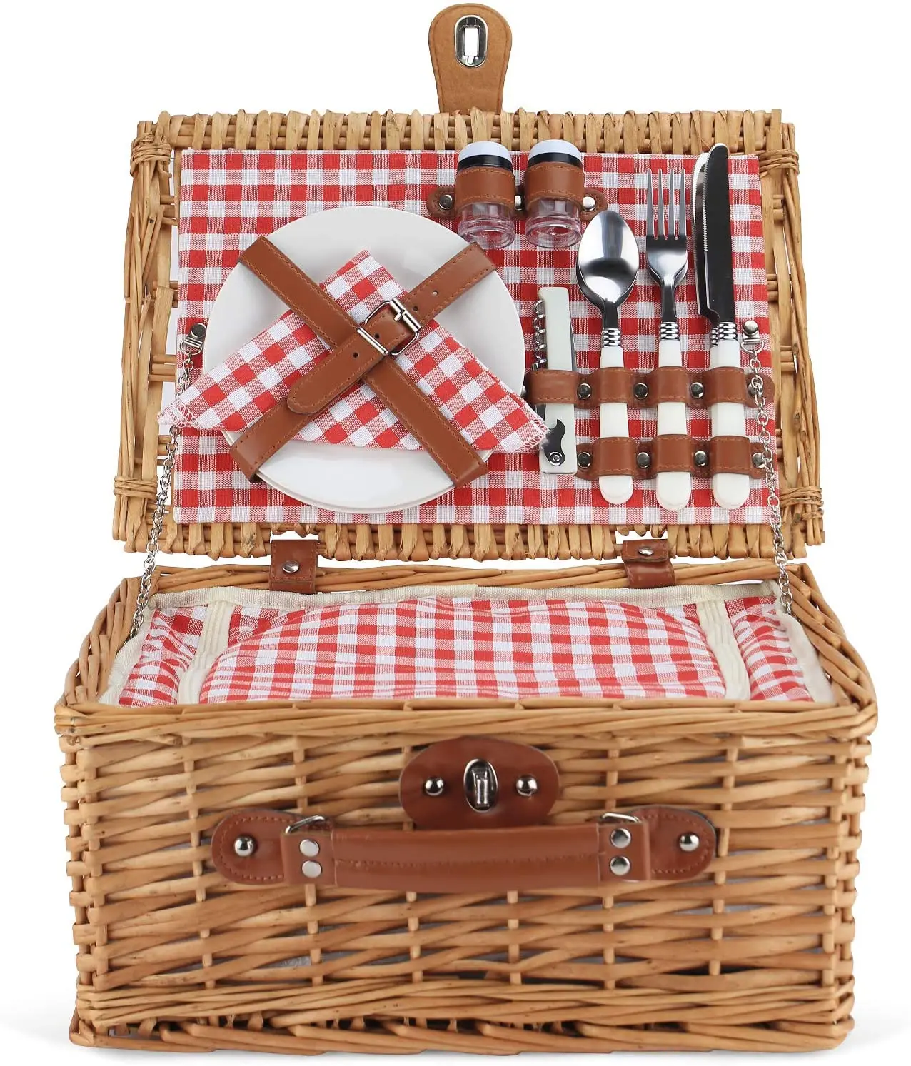 Kingwillow Sturdy Willow Wholesale Wicker pink Rattan Kid Picnic Basket Hamper Set 4 Person Outdoor Wicker Picnic Lunch with Lid