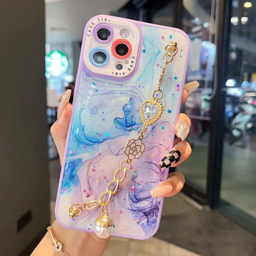 热销闪光奢华手机壳适用于三星A04S A04E A14 A24 A54 S23 Ultra 女士女孩带手链| Alibaba.com