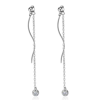 Earings Fashion Jewelry 2021 Korean S Shaped Wave Tassel Back Hanging Long Ear Line Earring Diamond Jewelry