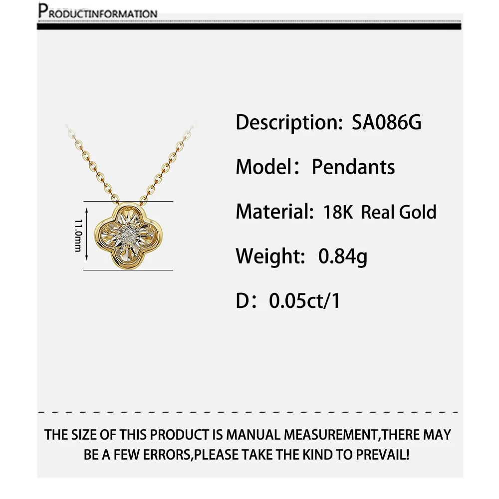 Newest Design 18K Genuine Gold Clover Necklace 18K Dancing Diamond Real Gold Necklace Wholesale Drop Shipping