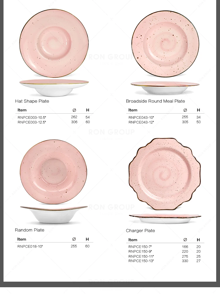 New design flower Irregularly shaped pink gold edge porcelain dinnerware set ceramic dinner plate set for wedding