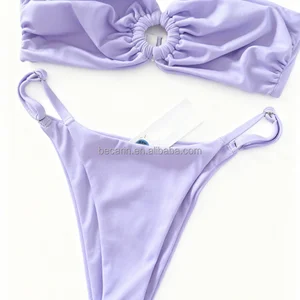 OEM Professional Custom High Quality Brazilian Strapless Bikini 2-Piece Set Private Label Sexy Swim Suit for Women Solid Color