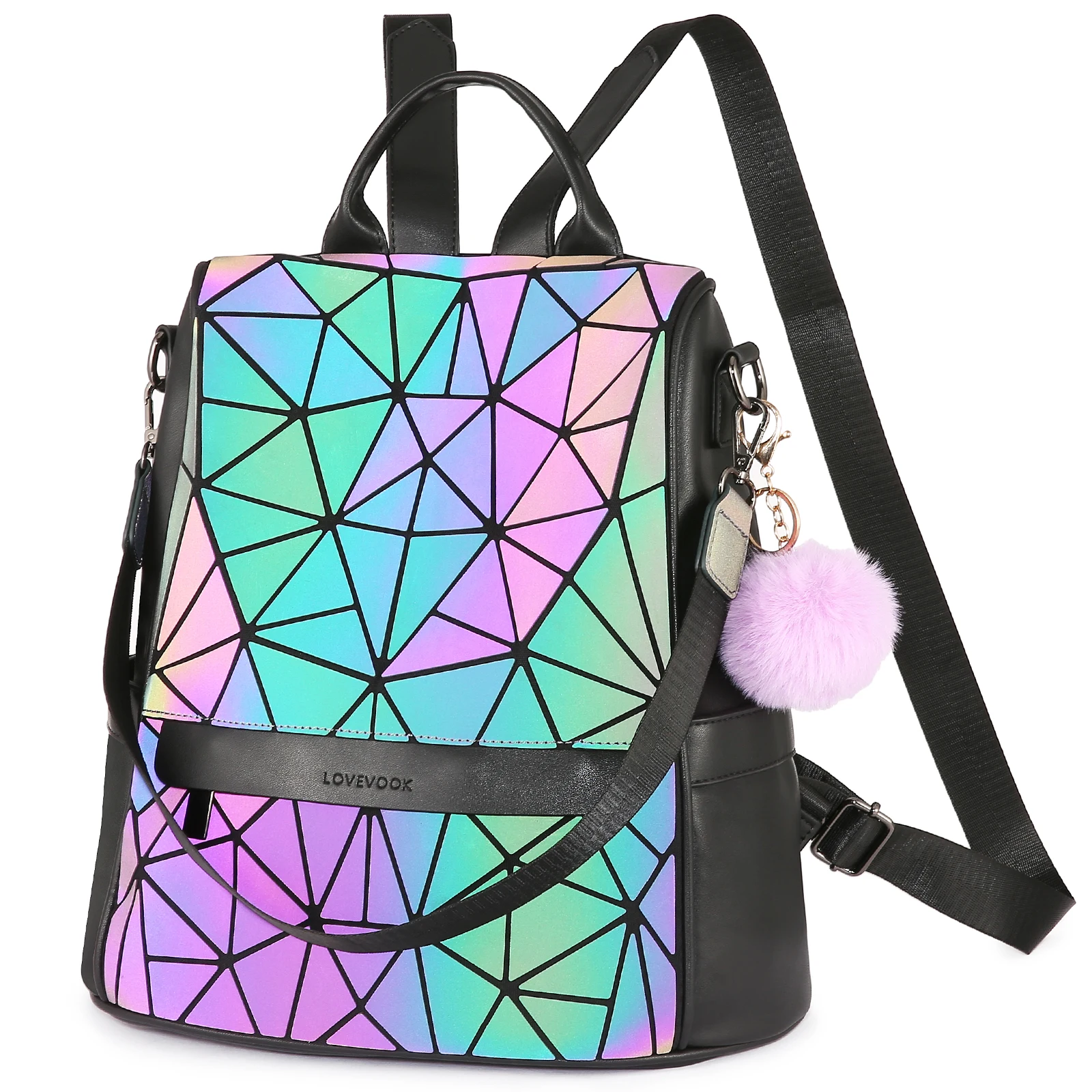 LOVEVOOK Custom Holographic Reflective Bag Wallet Clutch Set Geometric  Luminous Purses and Handbags Geometric Women Backpacks