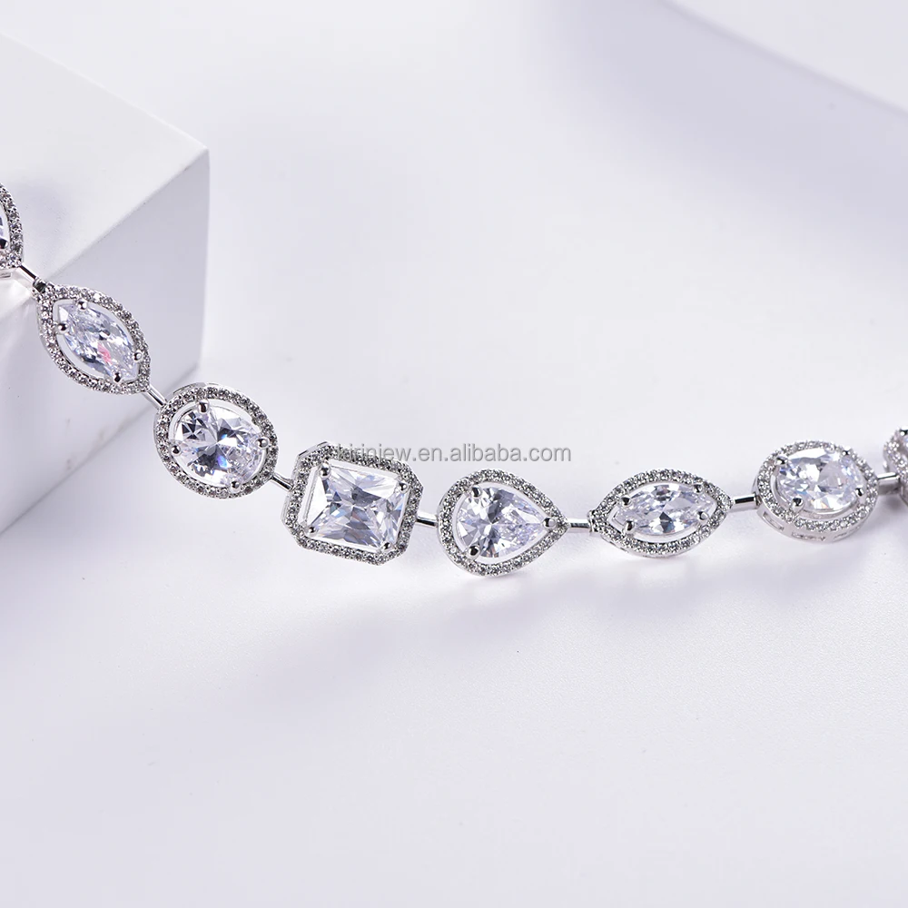 High quality rhodium plated jewelries gift diamond cz stone accessories crystal bracelet 925 sterling silver bracelet women