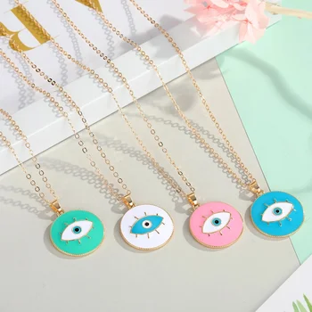 New Dripping Oil Lucky Fashion Blue Eyes Pendants Necklaces Women Bohemia 2022 Trend Gold Charm Colour Enamel Necklace Jewelry
