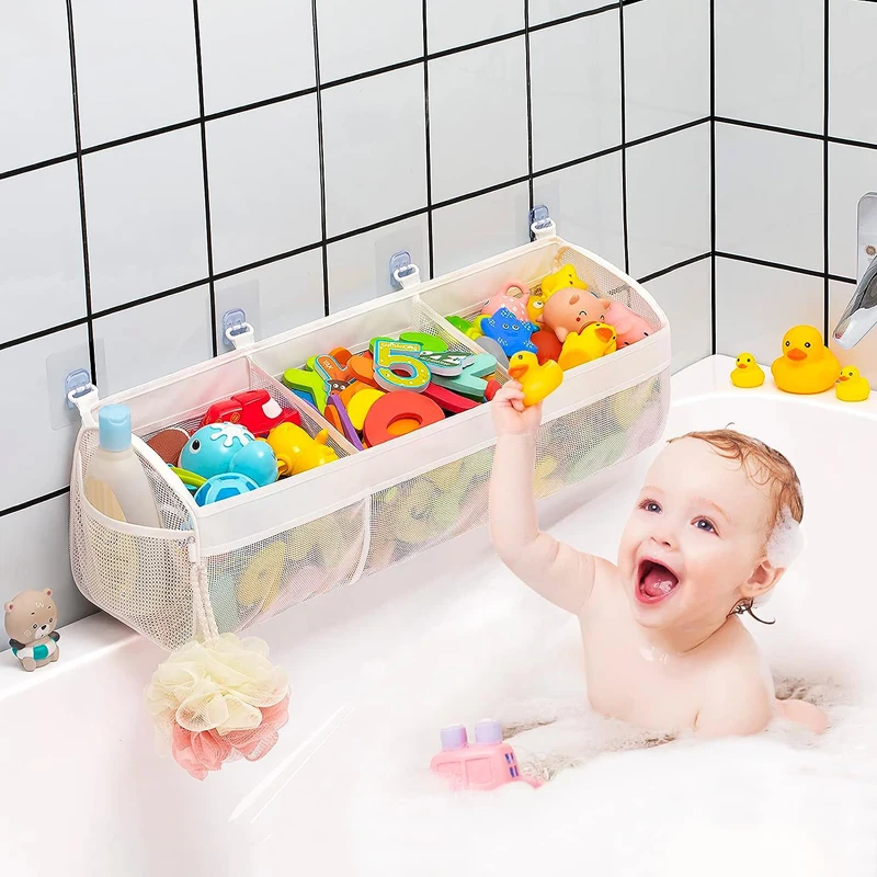 Original 3 Compartment Horizontal Large Openings Bath Toy Organizer For