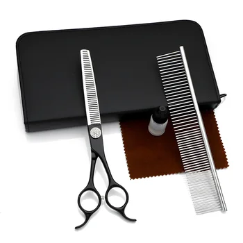 7.0 Inch Black Handle Diamond Screw Thinning Scissors Stainless Steel Pet Grooming Scissors