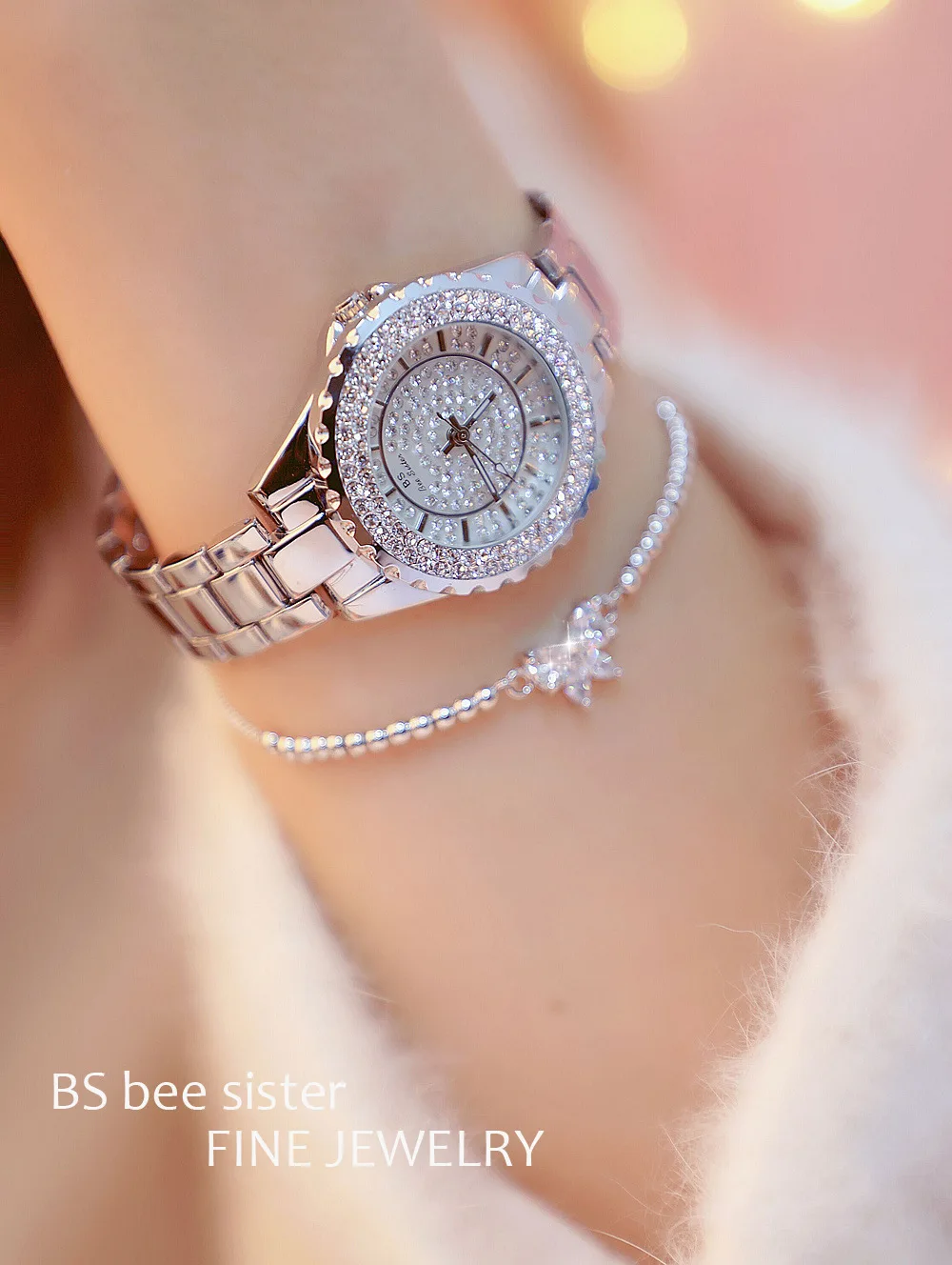 Bs Bee Sister 0280 Women Watch Fashion Crystal Diamond Dress Watches Lady Luxury Waterproof Women Quartz Bracelet Wristwatches