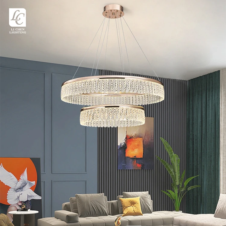 P0057 Modern Indoor Decoration Gold Chandelier Living Room Dining Room Acrylic LED Pendant Light