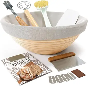 Wholesale Round 9 inch Sourdough Starter Kit Banneton Basket Gift Set Bread Proofing Basket