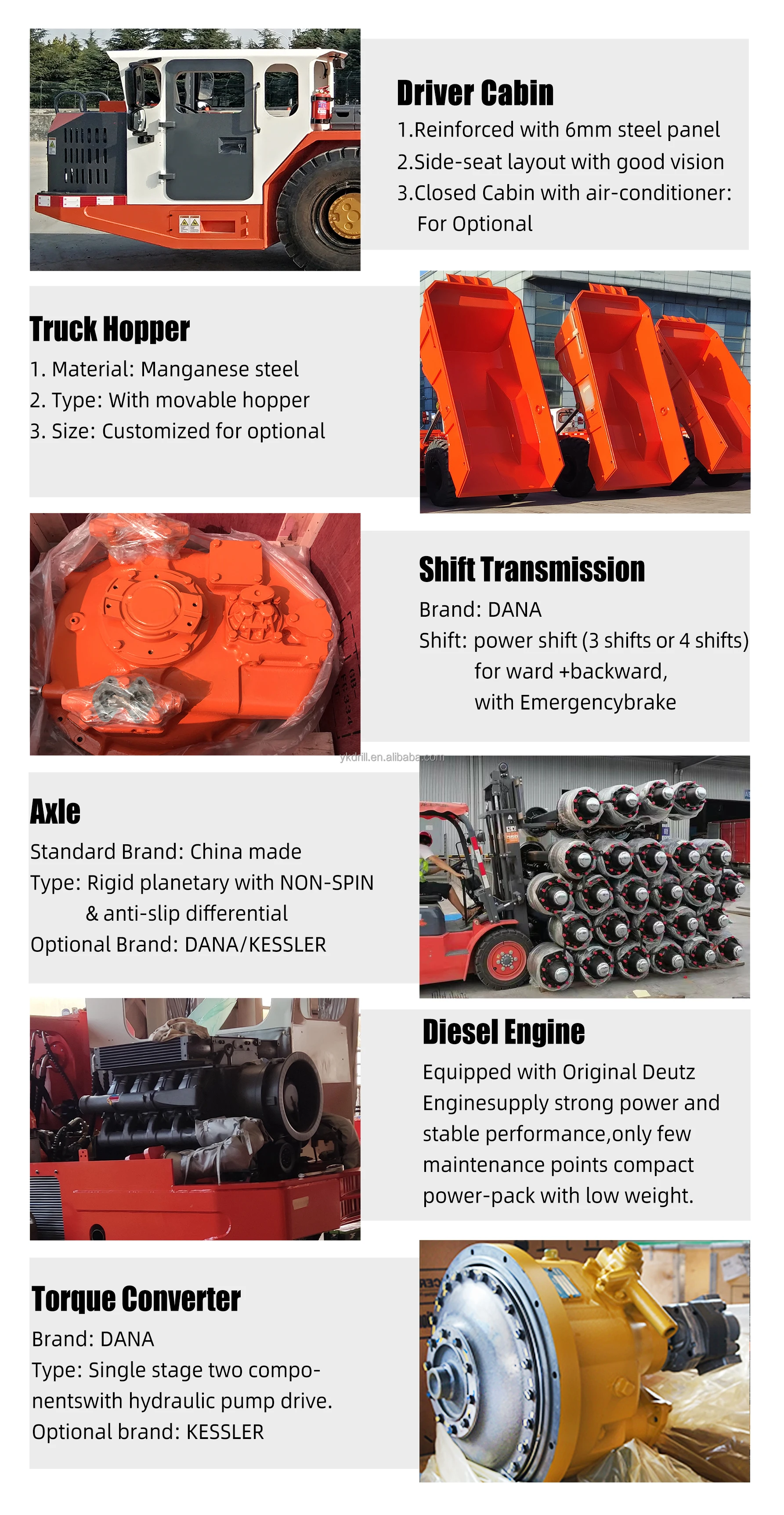 Small Size Underground Mining Dump Truck With 3 M3 6 Tons 6000 Kg Payload