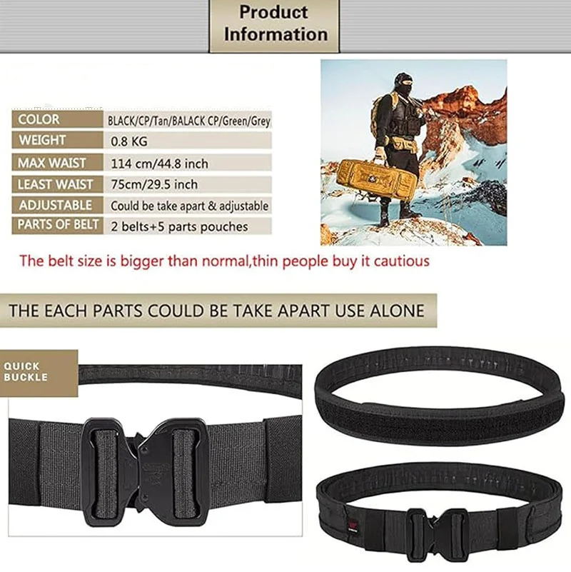 Wholesale High Quality Fashionable Tactical Belt with Quick Release Accessory Pouches Multifunctional Duty Belt for Men