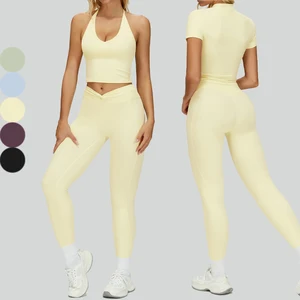 Skin-friendly Lightweight Cross V Waist Leggings Set Custom Workout Sets for Women Activewear Yoga Sets