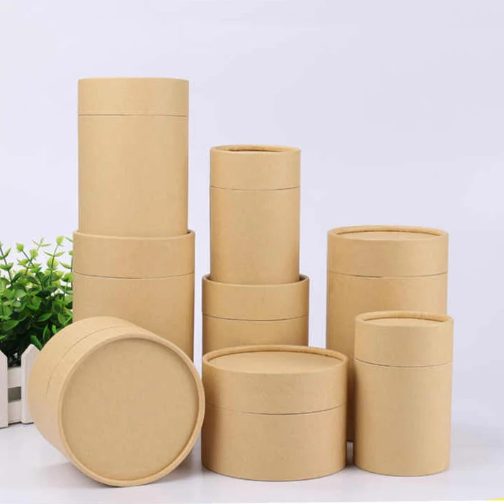 TubePaper Kraft Cardboard Brown Paper Cylinder Boxes Custom Box for Bath Salt Bottle Packaging Tubes