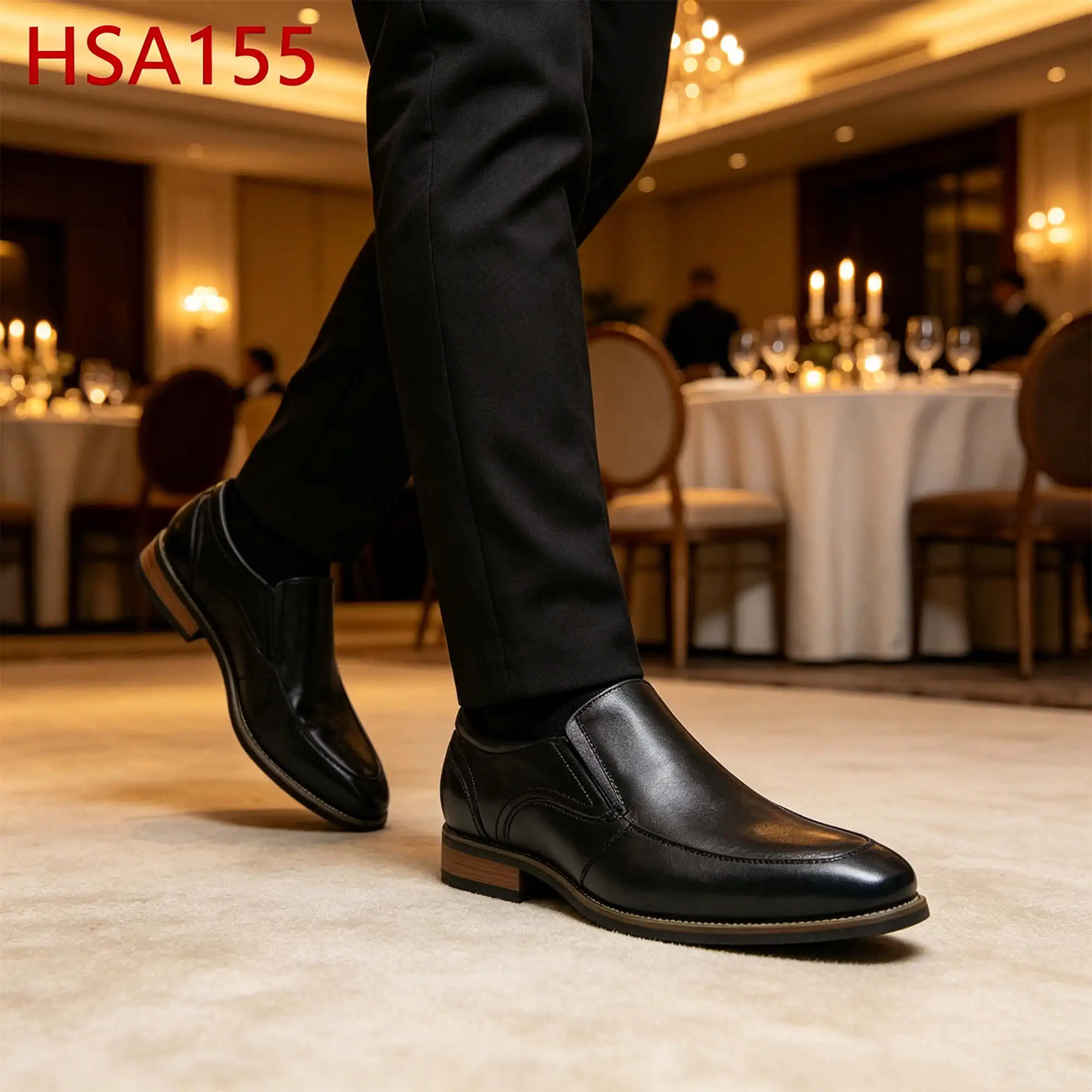 ZYF,Formal Occasions No Shoelace Boutique Leather Men Dress Shoes Executive Dining Deodorant Insole Black Uniform Shoes HSA155