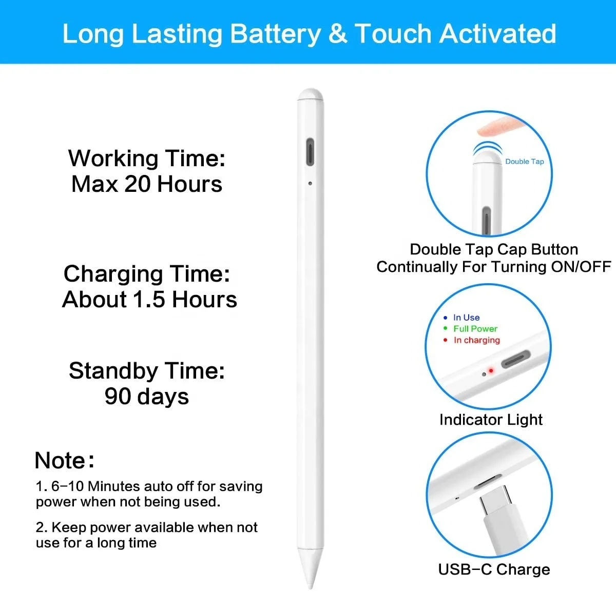 COO Factory Custom Touch Pencil for Apple Ipad Stylus Pen Active Stylus Pen for Apple Pencil iPad Mini Pro Air