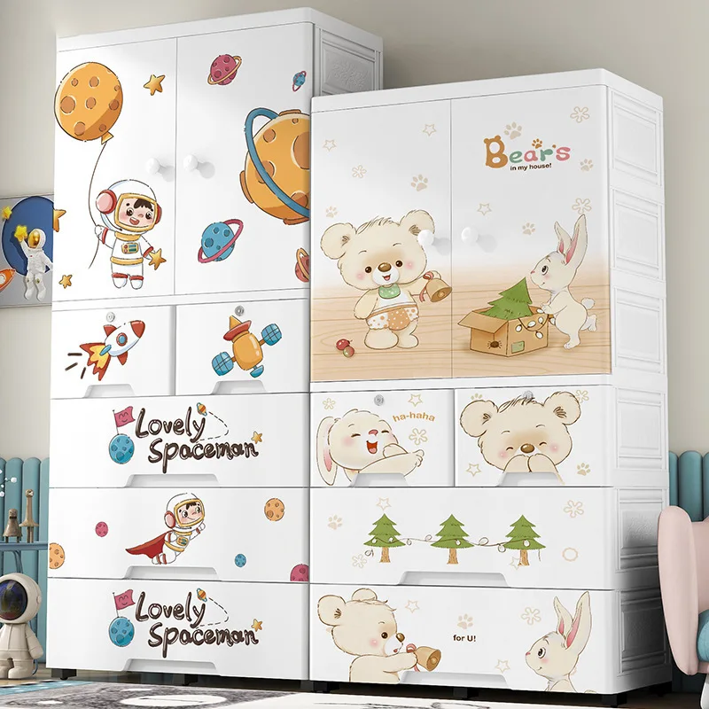 Animal Pattern Large Size Baby Drawer Storage Cabinet Wardrobe Plastic Cupboard Design