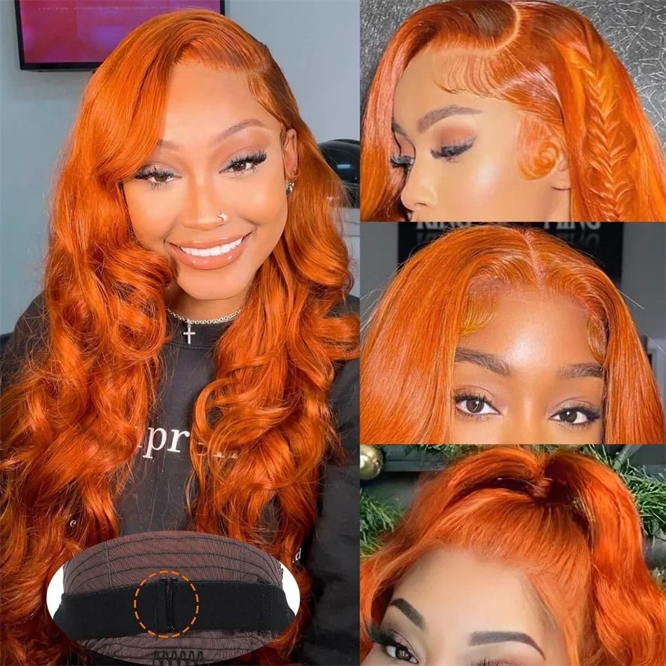 Oranje gember kant voor pruiken body wave menselijk haar transparante kant pruik_voghion.com
