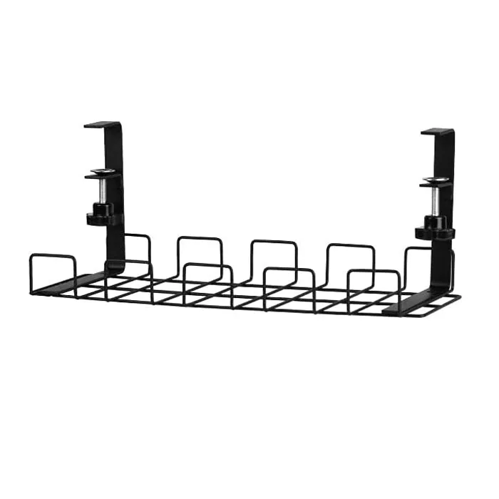 Black Metal Wire 2 Pack No Drill Desk Cable Organizer, Metal Cable Management Tray, Wire Cable Organizer Basket