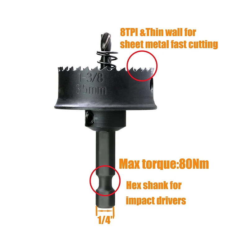 Тонкая металлическая кольцевая пила с шестигранным хвостовиком для ударного